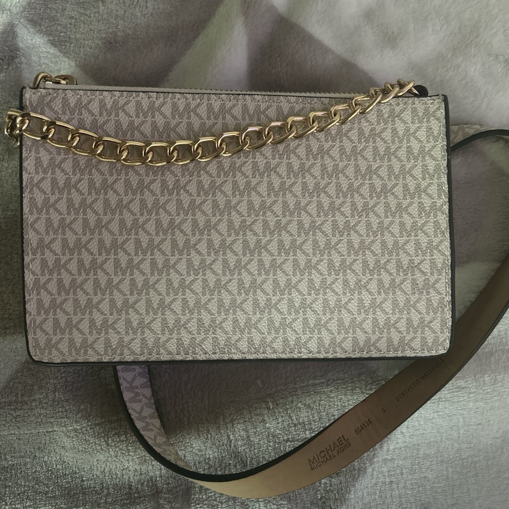 Michael Kors Monogram Crossbody Bag with Gold Chain